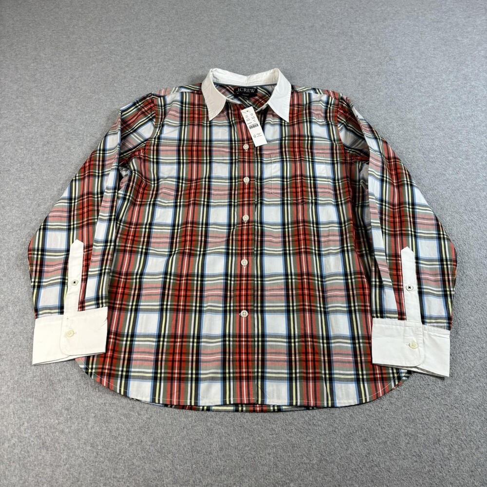 J Crew Shirt Women 12 Red Plaid Button Down Classic Academia Heritage Holiday